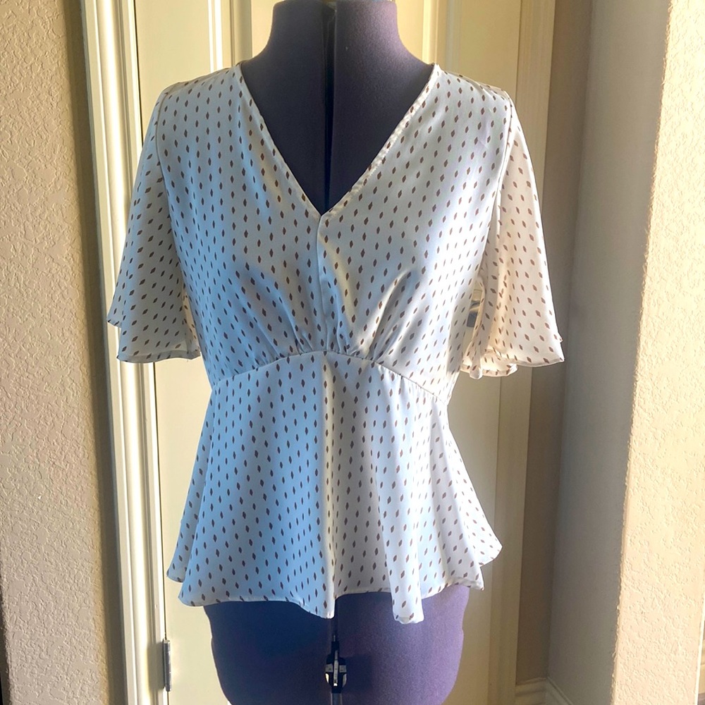 Open-Back Off-White with Brown Polka-Dot Top